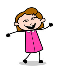 Joyful Dancing - Retro Office Girl Employee Cartoon Vector Illustration﻿