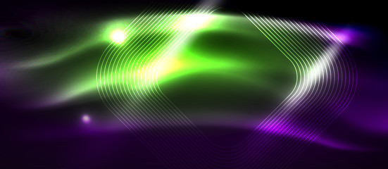 Glowing shiny neon squares abstract background, techno modern template