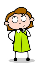 Smiling and Thinking an Idea - Retro Office Girl Employee Cartoon Vector Illustration﻿