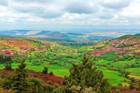 Landscape and scenery during road trip from Marrakech to Atlas Mountains, Morocco