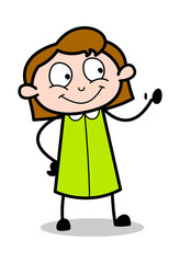 Showing Stop Sign by Hand Gesture - Retro Office Girl Employee Cartoon Vector Illustration﻿