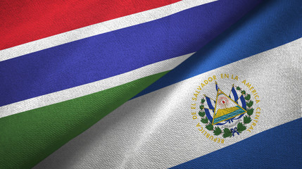 Gambia and El Salvador two flags textile cloth, fabric texture