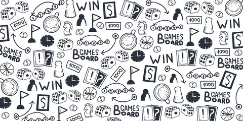Board Games hand draw doodle background. Vector Illustration.