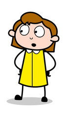 Wondering - Retro Office Girl Employee Cartoon Vector Illustration﻿