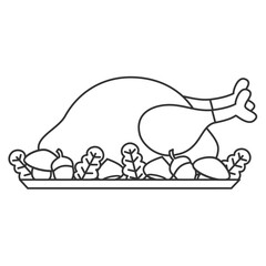 cute cartoon black and white thanksgiving day roasted turkey vector illustration for coloring art