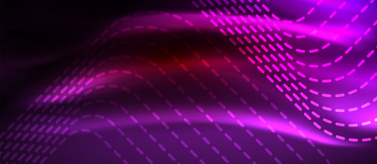Obraz premium Neon glowing techno lines, hi-tech futuristic abstract background template with square shapes