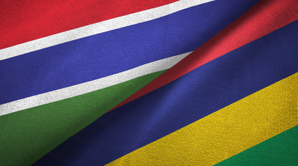 Gambia and Mauritius two flags textile cloth, fabric texture