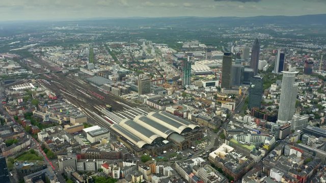 High altitude aerial shot of Frankfurt Hauptbahnhof or central railway station of Frankfurt am Main, Germany