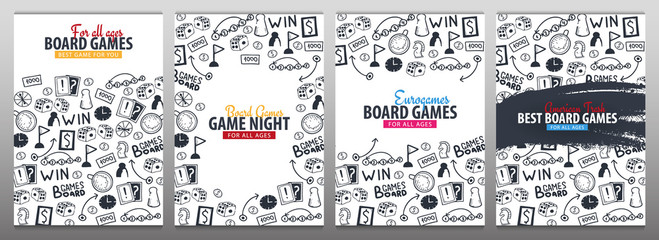 Set of Board Games banners. For all Ages. Hand draw doodle background. Vector illustration. - 266946339