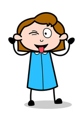 Naughty Teasing - Retro Office Girl Employee Cartoon Vector Illustration﻿