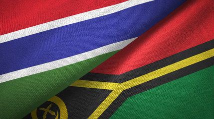 Fototapeta premium Gambia and Vanuatu two flags textile cloth, fabric texture