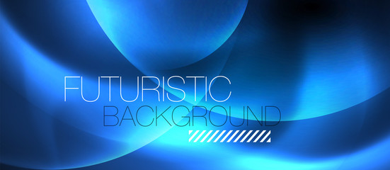 Blue neon bubbles and circles abstract background, futuristic magic techno design