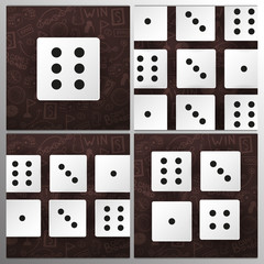 Set of White Dices on the hand draw doodle background. Vector illustration.