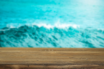 Fototapeta premium Desk of free space and summer sea landscape 
