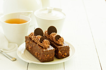 A piece of delicious caramel cake.