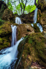 Amazing view Beautiful Bachkovo waterfalls cascade in Rhodopes Mountain, Plovdiv region, Bulgaria