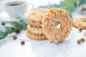 Homemade shortbread with nuts. Sand rings with nuts.
