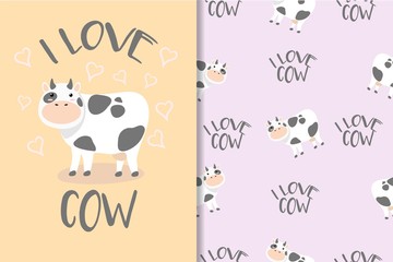 Cute Animal Hand Drawn Pattern Set cow