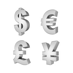 Currency symbols isolated on white. 3D redering.