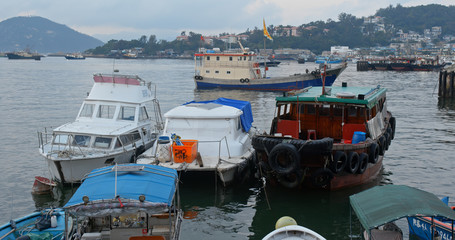  Crowded of small boat in the sea of Cheung chau island