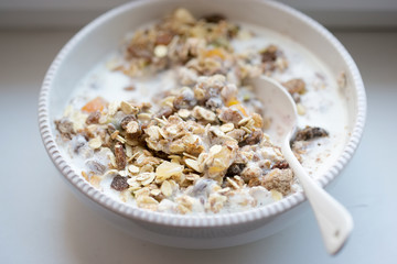 Muesli with dried fruits and kefir 