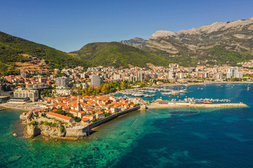 Aerial cityscape of Budva, Montenegro, Europe