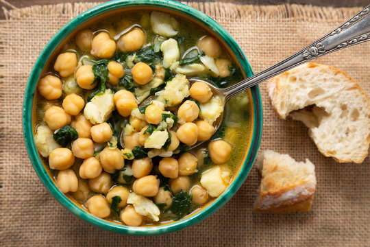 Chickpea Soup With Spinach And Cod