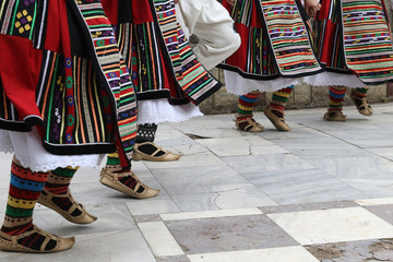 Gara Bov, Bulgaria - May 4, 2019: People dressed with traditional Bulgarian authentic folklore...