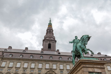 Fototapeta na wymiar Frederik VII statue in front of the Christiansborg Palace in Copenhagen, Denmark.