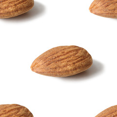 Almonds seamless pattern isolated on white background.
