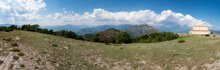 panoramic view of catholic sanctuary in the French Riviera back country in summer