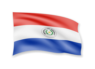 Waving Paraguay flag on white. Flag in the wind.