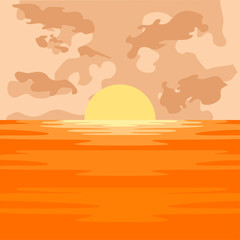 Fototapeta na wymiar Isolated beautiful seascape with sunset illustration - Vector
