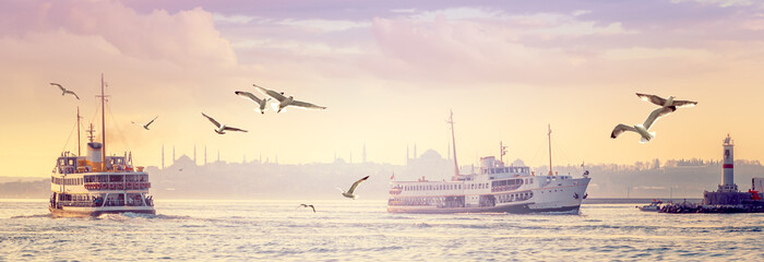 Panorama of Istanbul in sunset. - obrazy, fototapety, plakaty