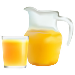 Natural juice in a glass. Organic tropical fruit drink. Realistic vector illustration.