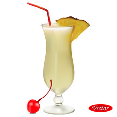 Realistic cocktail Pina Colada. Colorful vector drawing. Design for paper, baners, t-shirts, logos and more.