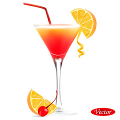 Realistic cocktail Tequila Sunrise. Colorful vector drawing. Design for paper, baners, t-shirts, logos and more.