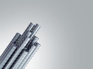 Reinforcement steel bar Steel building armature from corner 3d illustration on grey gradient - obrazy, fototapety, plakaty