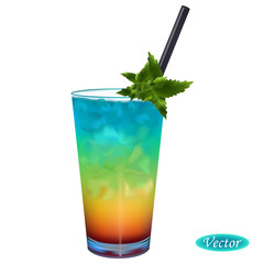 Realistic rainbow cocktail. Colorful vector drawing. Design for paper, baners, t-shirts, logos and more.