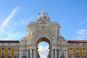 Fototapeta na wymiar Rua Augusta Arch, triumphal arch-like on the Praça do Comércio (Commerce Square) in Lisbon, Portugal