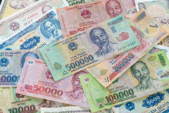 Close up image of Vietnamese dong, Vietnamese money bill, currency of Vietnam - finance background.