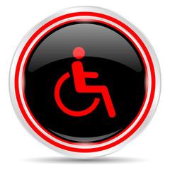 Disabled icon. Round metal web button, black and red.