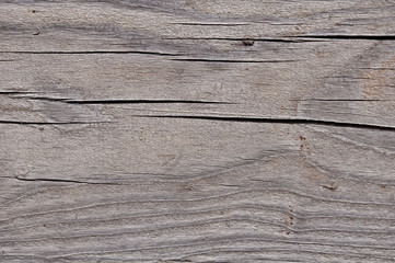 Texture photo of grey, worn, shabby, old and cracked wood which was exposed to weather and sun for years. Ideal as a background.