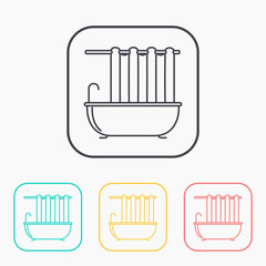Shower curtain illustration. Bath household vector outline icon.