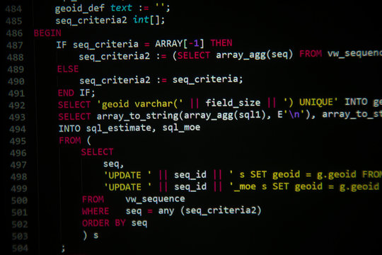 concept of sql database code on computer monitor