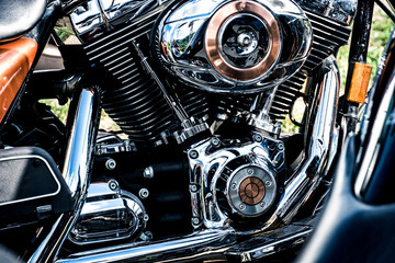 Shiny chrome motorcycle engine block