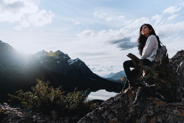 woman on top of mountain