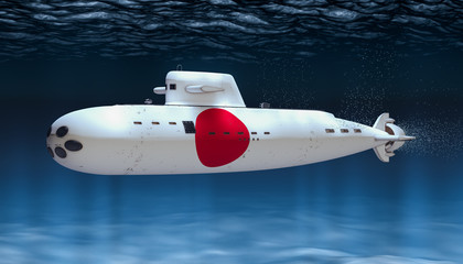 Submarine of Japanese Navy, concept. 3D rendering