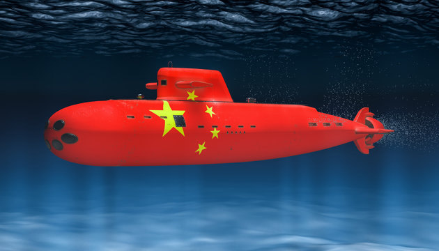 Submarine of Chinese Navy, concept. 3D rendering