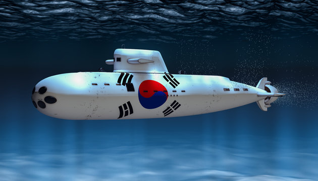 Submarine of South Korea Navy, concept. 3D rendering